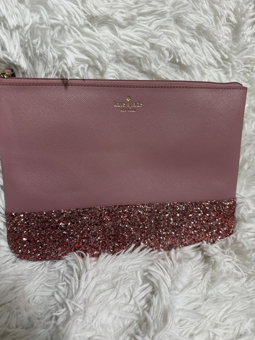 Kate Spade Greta Court Ramey Glitter Clutch/Accessory Bag - DUSTY PEONY pink